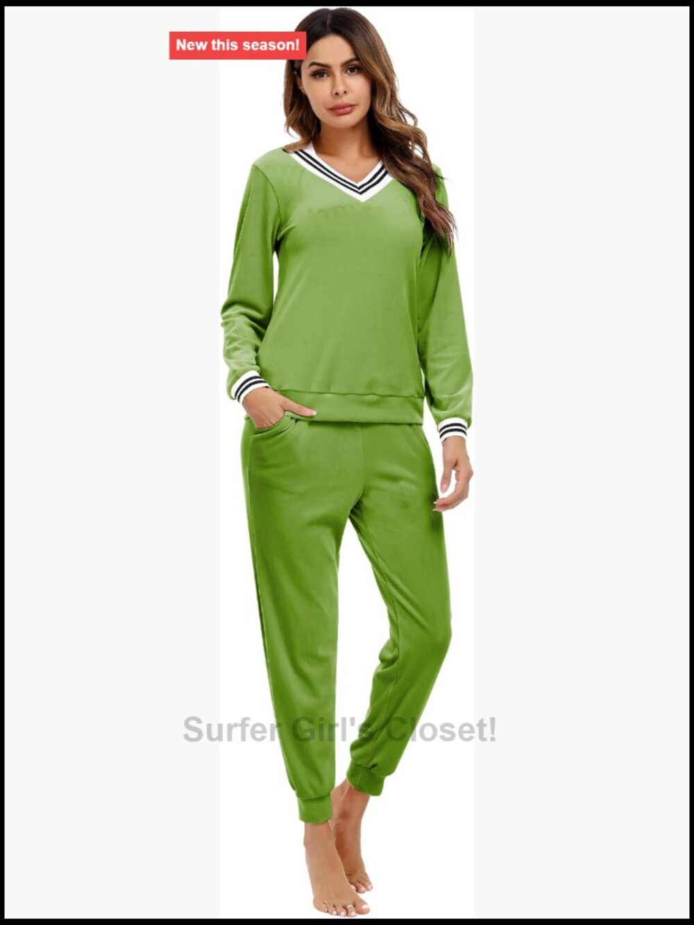 Velour V Neck Tracksuit Two Piece Sweatsuit Set with Pockets Long Sleeve